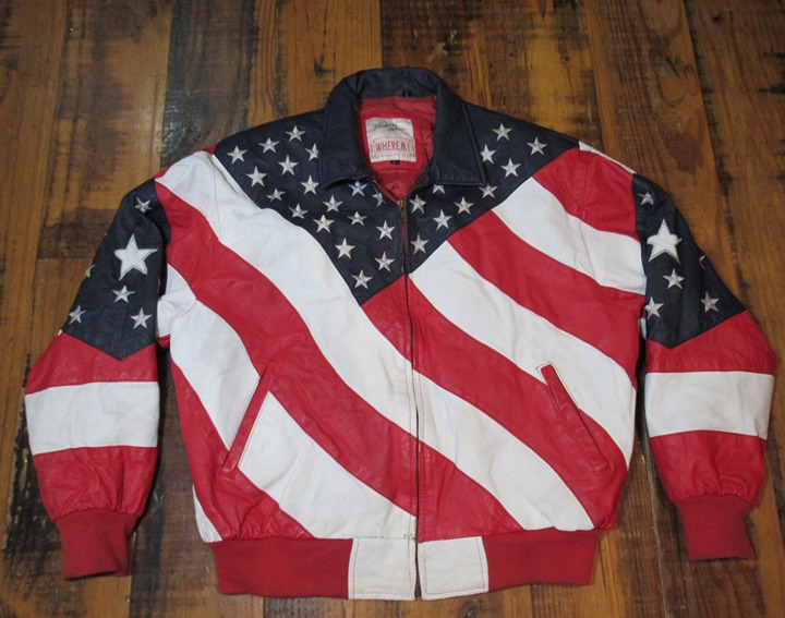 Vintage 90's Michael Hoban WHEREMI American Flag Leather Jacket Size Men's Large