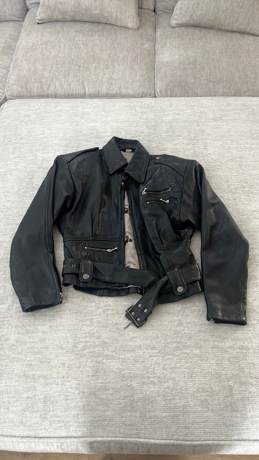 New Order black leather motorcycle jacket