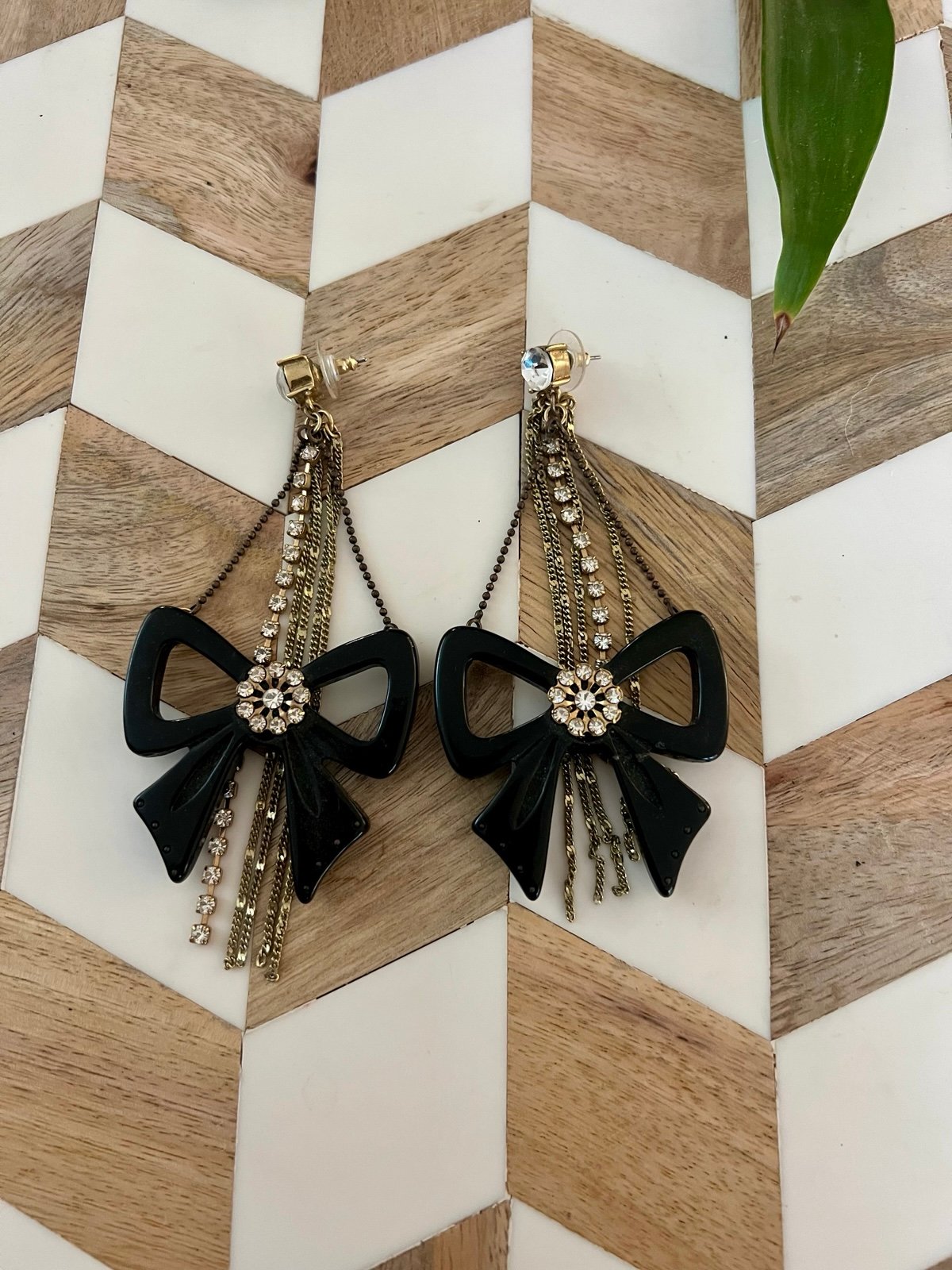 Vintage Betsey Johnson Bow/Diamond Earrings