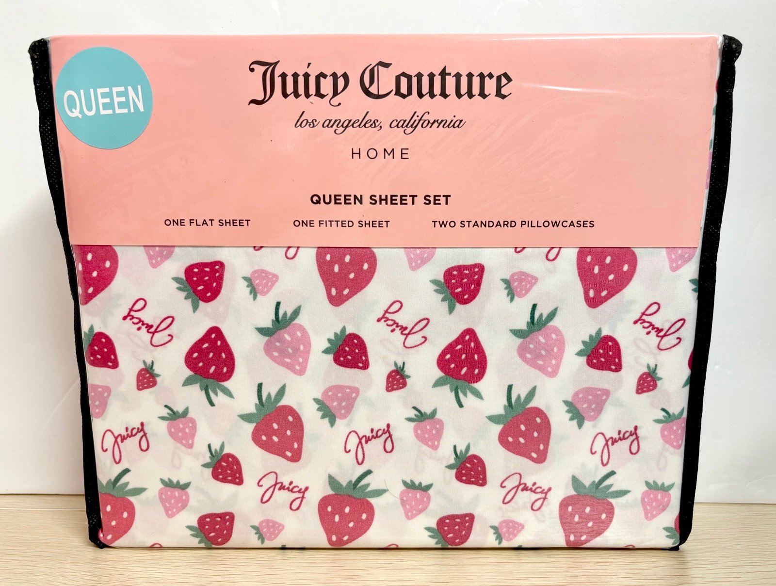 Juicy Couture Adorable Spring Pink Strawberry Print Decorative Bed Sheet Set