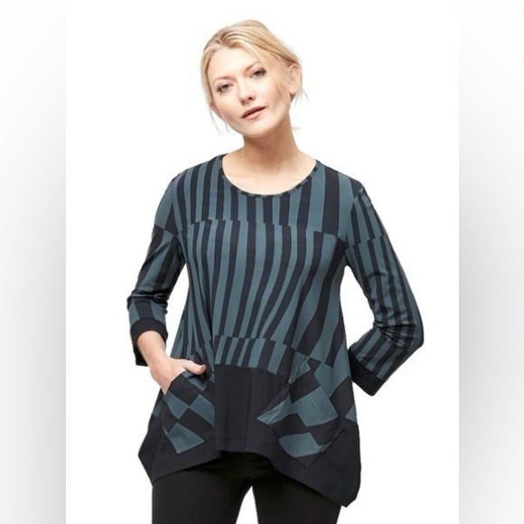 Porto San Francisco Black Tunic Top Nebula Echo Mod Print Patch Pockets Size 3 L