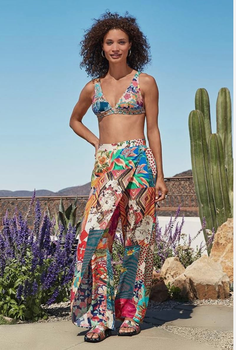 Johnny Was Side Tie Wrap Wide Leg Pants Mixed Floral Print Size Small NWT