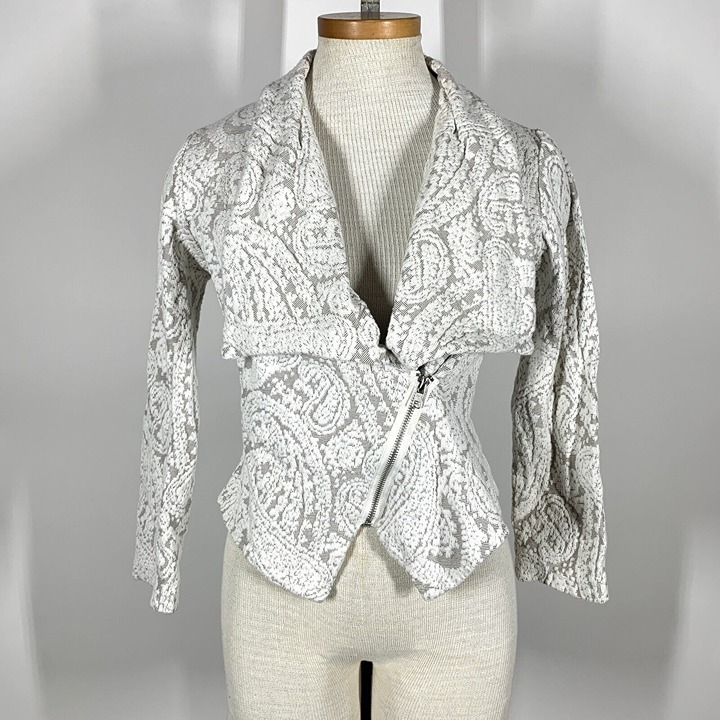 Anthro Moth Jacquard Paisley Moto Jacket Grey Sz S