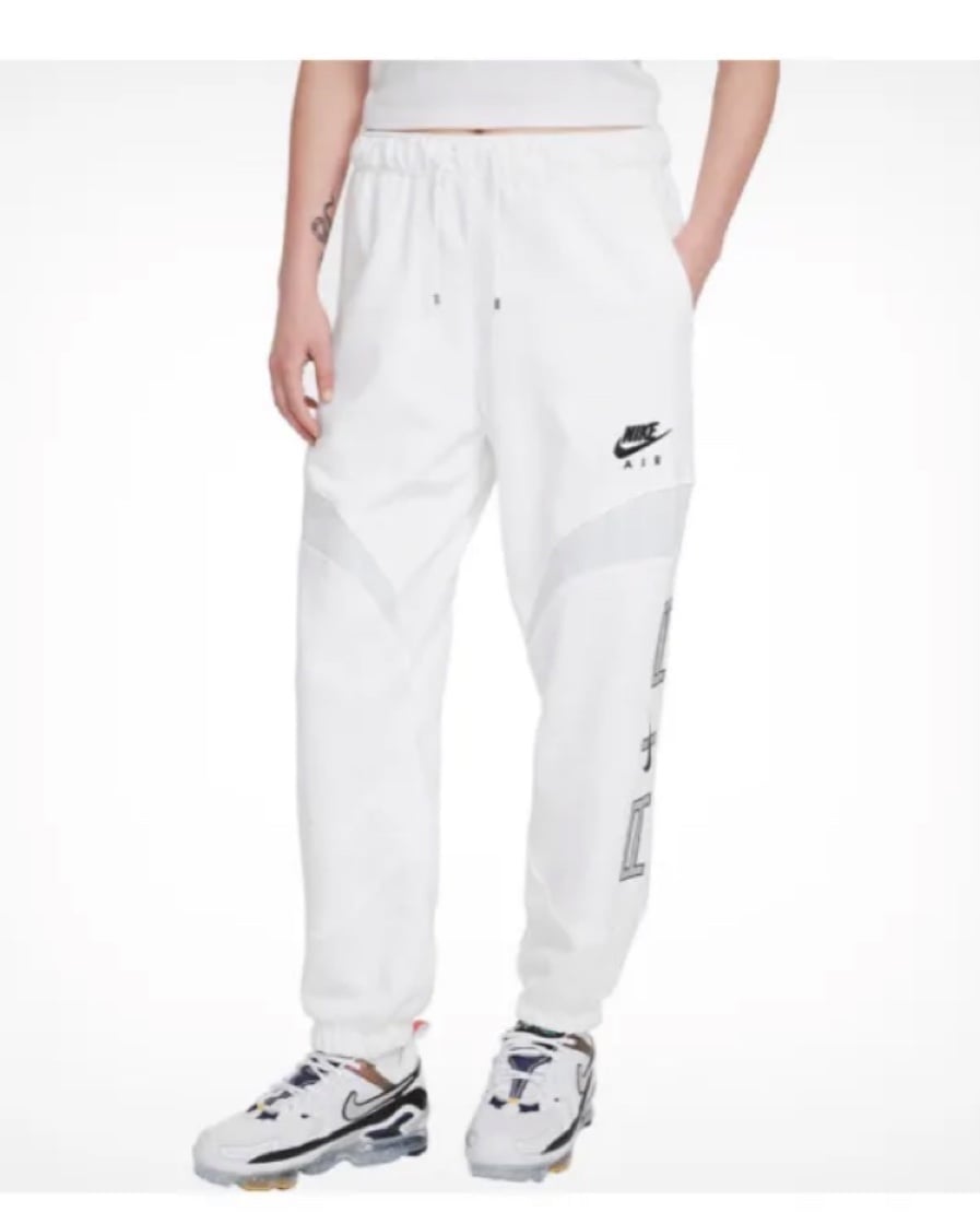 Nike Women's Loose Fit Mid Rise White/Black Fleece Pants NWT Medium