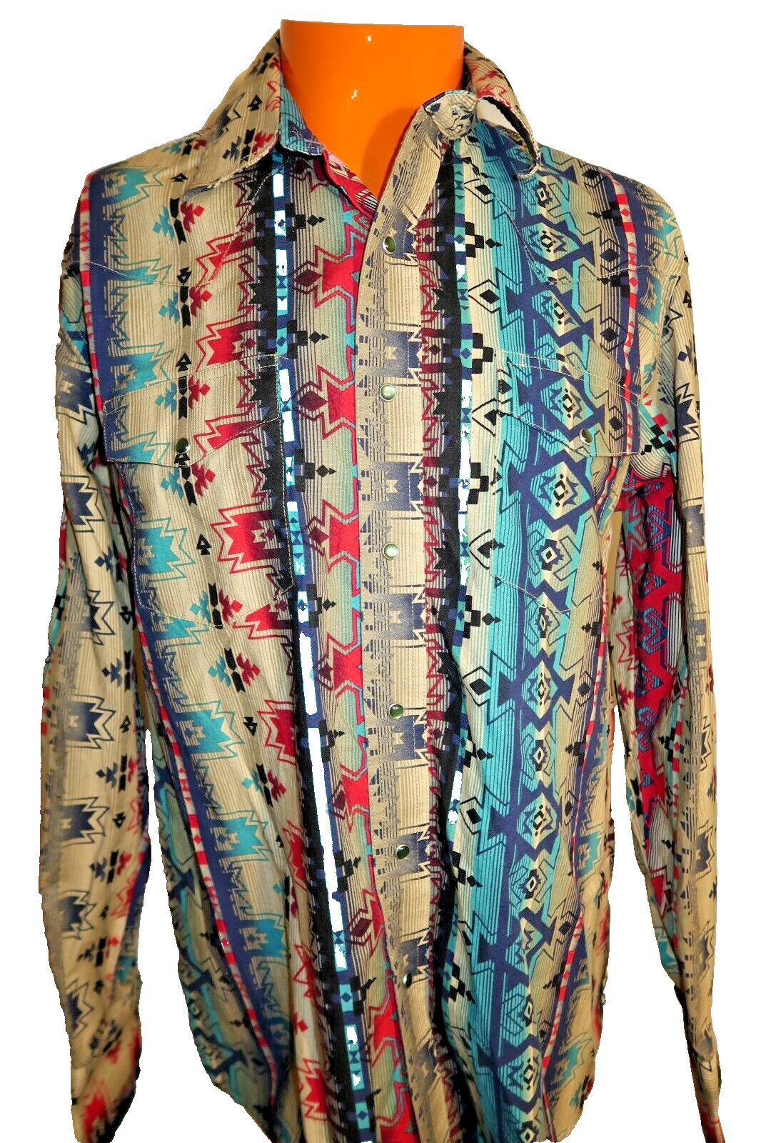 Wrangler Aztec Pearl Snap Brushpopper Cowboy Rodeo Western Shirt Mens Size Large