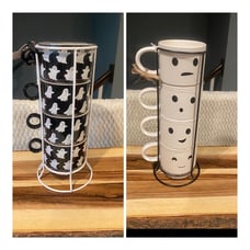 2 Stacking sets of Ghost mugs (Black and White) 8 mugs total