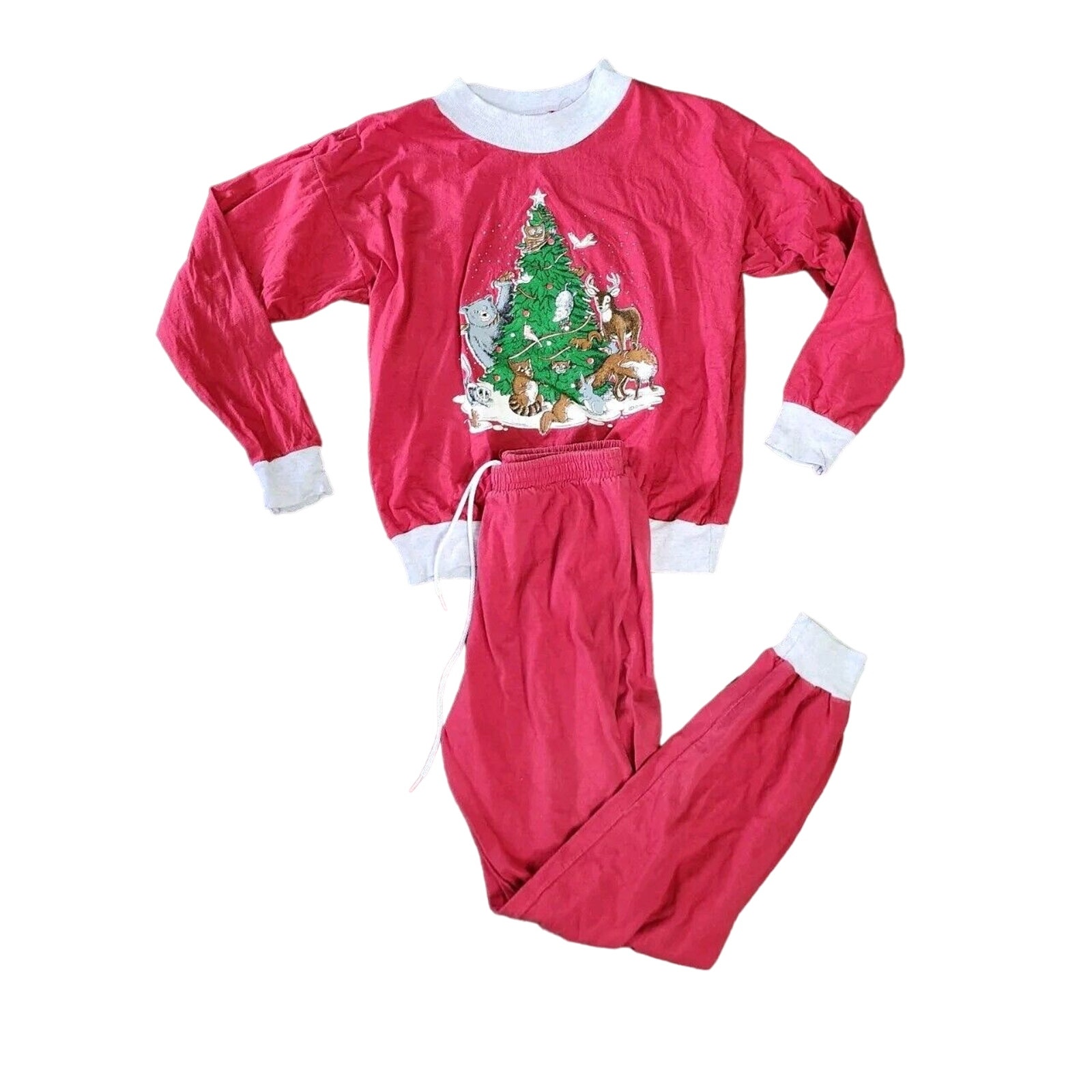 Vintage American Sportwear Christmas Sweatsuit Pjs Size Medium Red Puff Paint