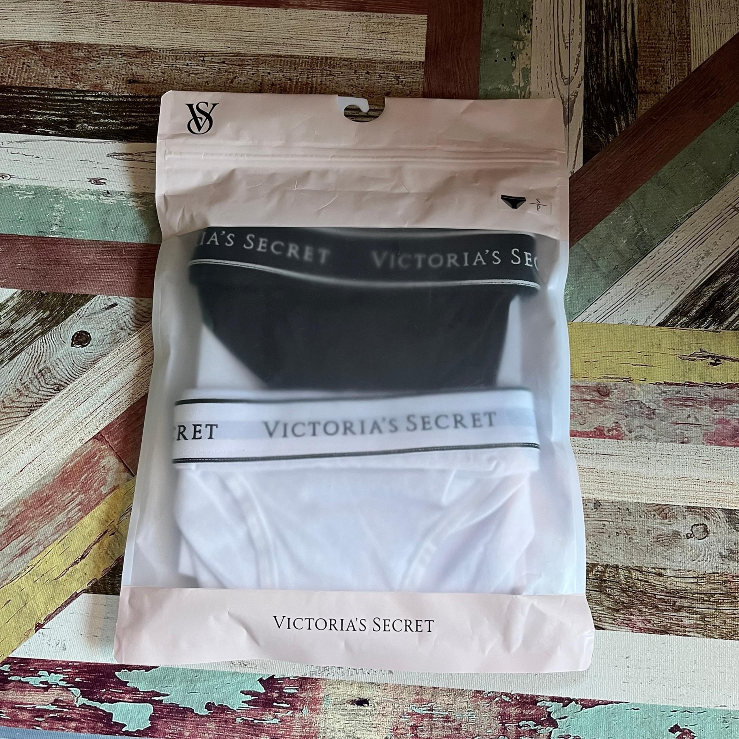 Victoria's Secret Women's Logo Cotton Hip Hugger Panties (2) NEW Blk/Wht Small