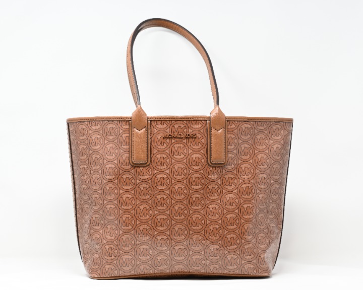 Michael Kors Jodie Medium Logo Jacquard Tote Luggage Brown NWT 448.