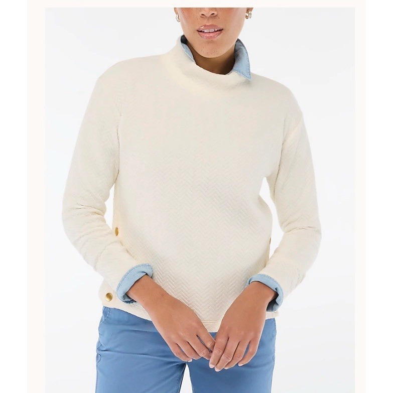 NWT J.Crew Women's Quilted Funnel Neck Pullover Sweatshirt, Herringbone, Small