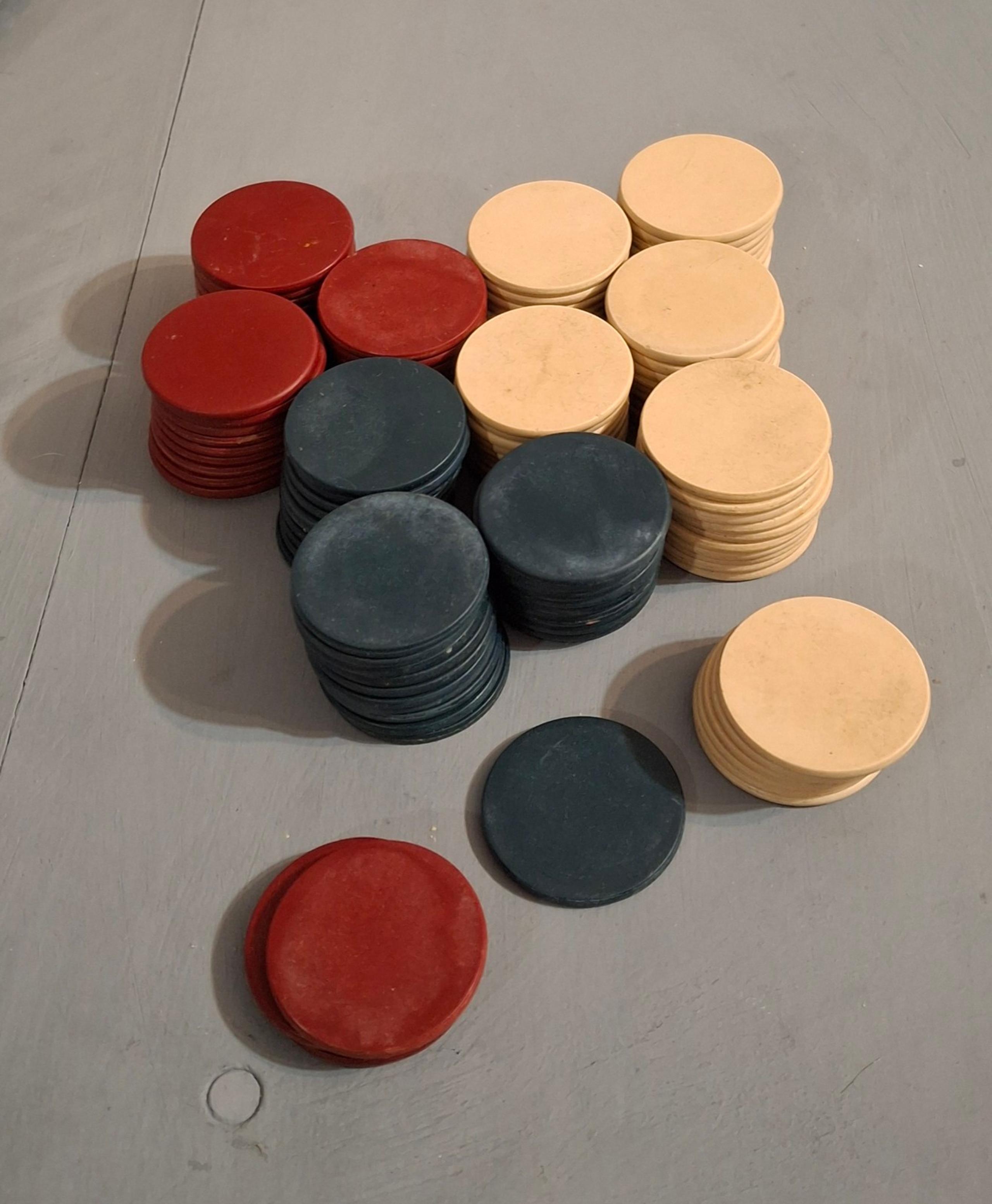 Vintage 1920s 121 Red White Blue Clay Poker Chips