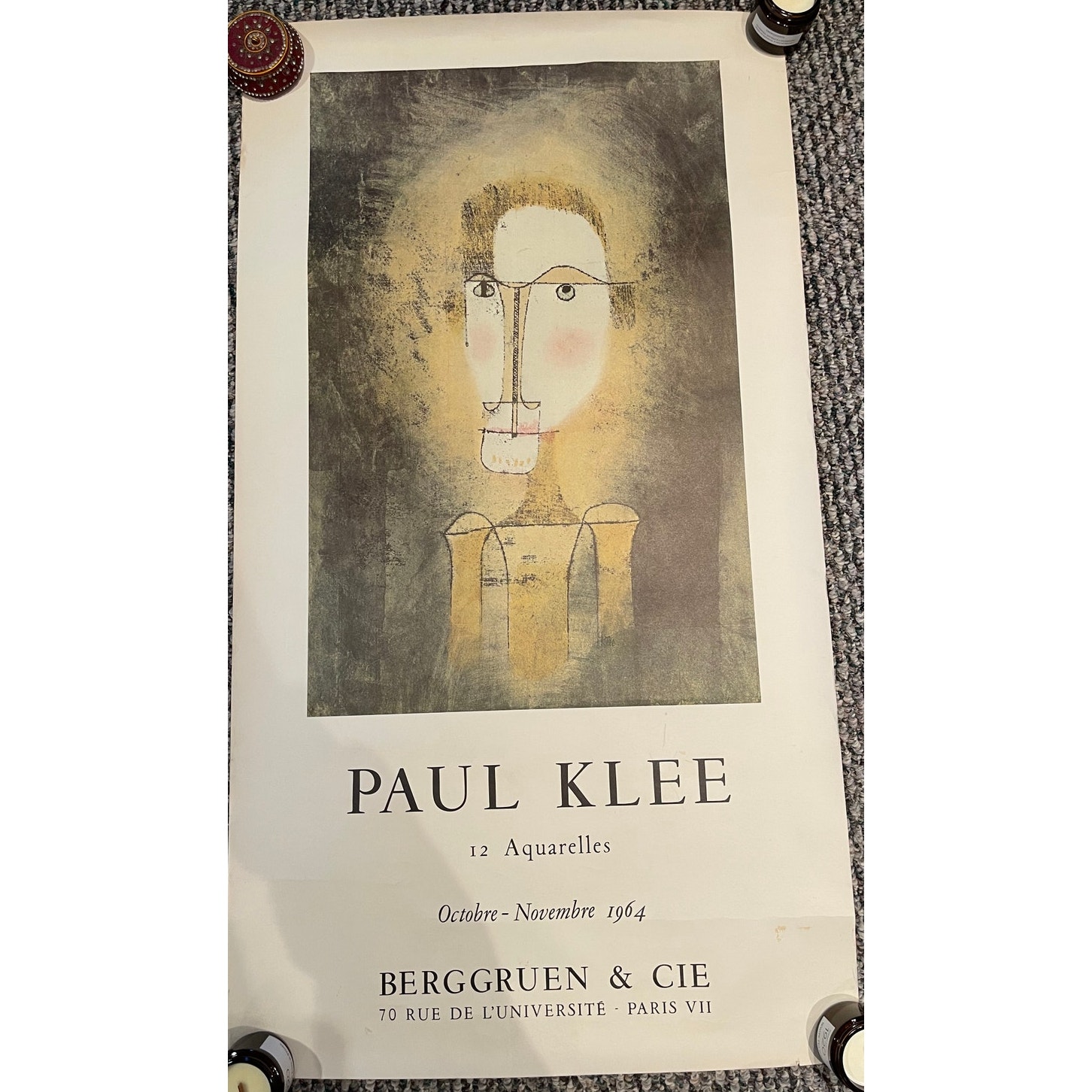 Rare Print Poster by German Artist Paul Klee. 12 Aquarelles. 1964