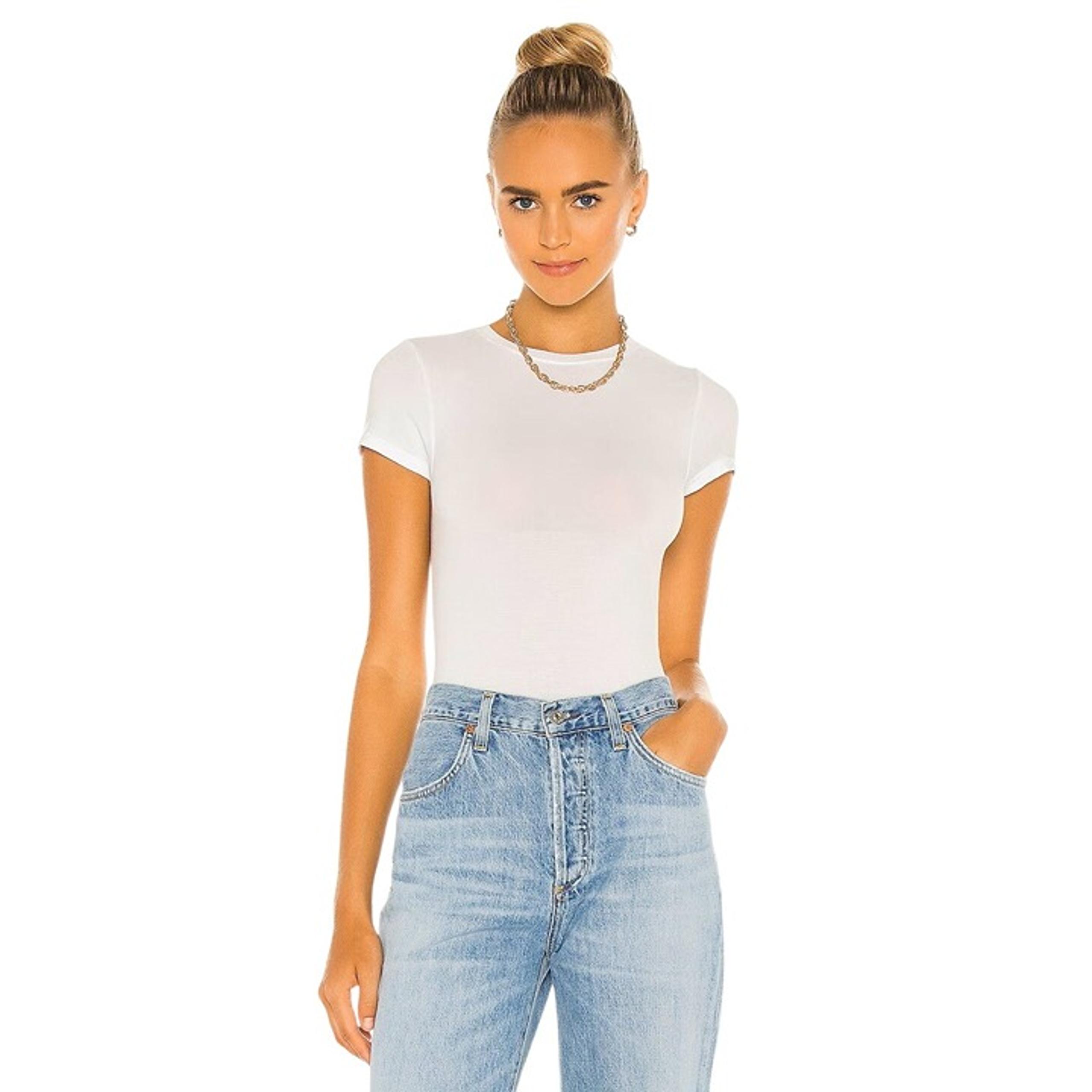 Yummie Crewneck Thong Bodysuit in White Small/Medium New Womens Top