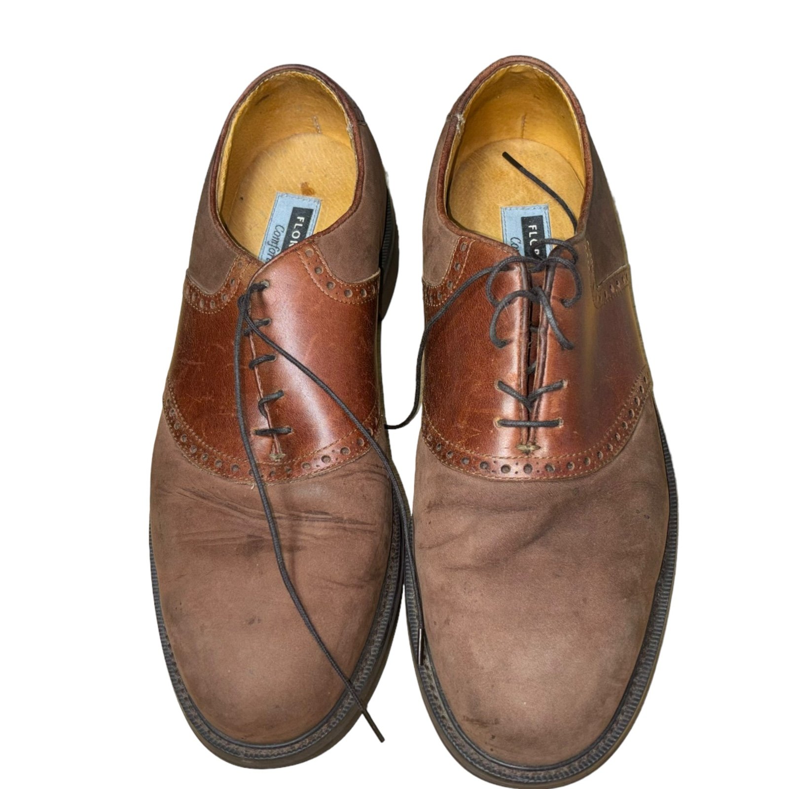 Sz 10.5D FLORSHEIM COMFORTECH vibram Men Brown Suede Tan Leather Saddle Oxfords