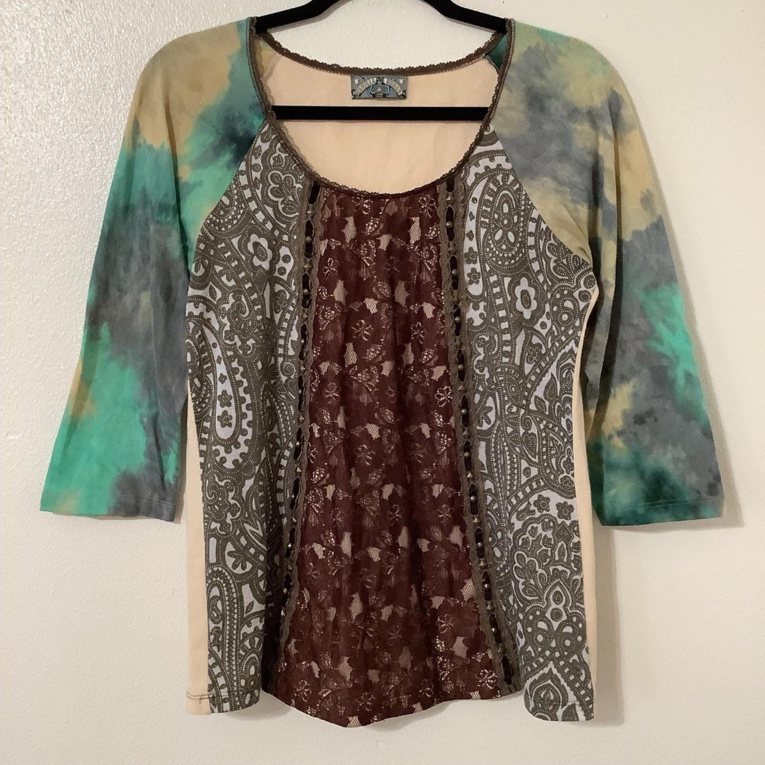 Vanilla Sugar Vintage Y2K Fairy Grunge Fairycore Boho Tie Dye Patchwork Blouse L