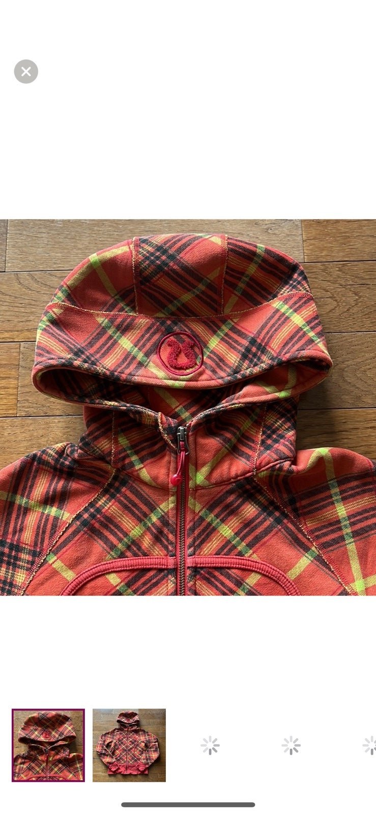 LULULEMON FULL ZIP SCUBA HOODIE/JACKET-ORANGE/BLACK/YELLOW PLAID-6