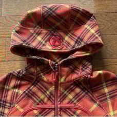 LULULEMON FULL ZIP SCUBA HOODIE/JACKET-ORANGE/BLACK/YELLOW PLAID-6