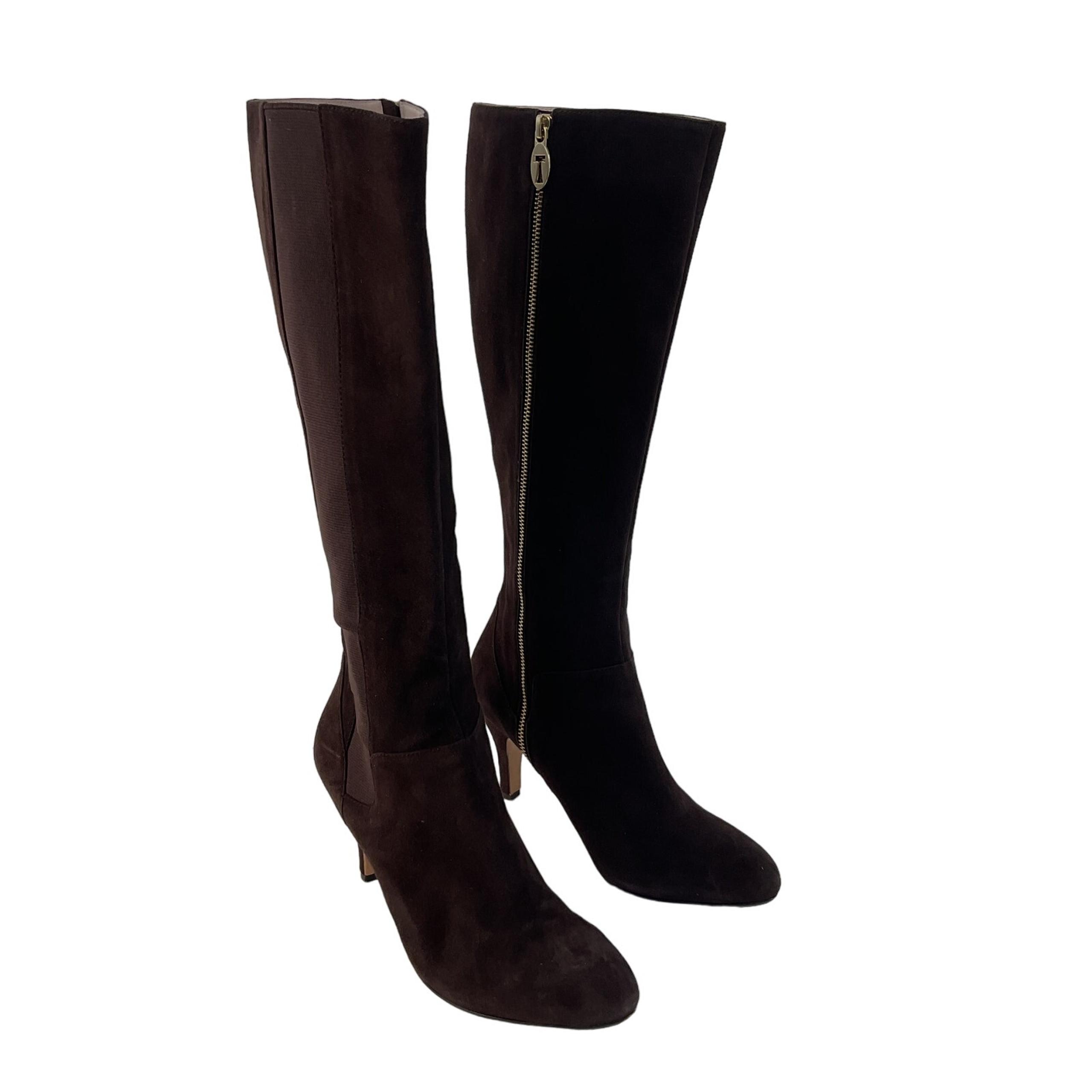 Taryn Rose Brown Suede Tall Riding Boots Full Zip Women's Size 8.5 Preowned