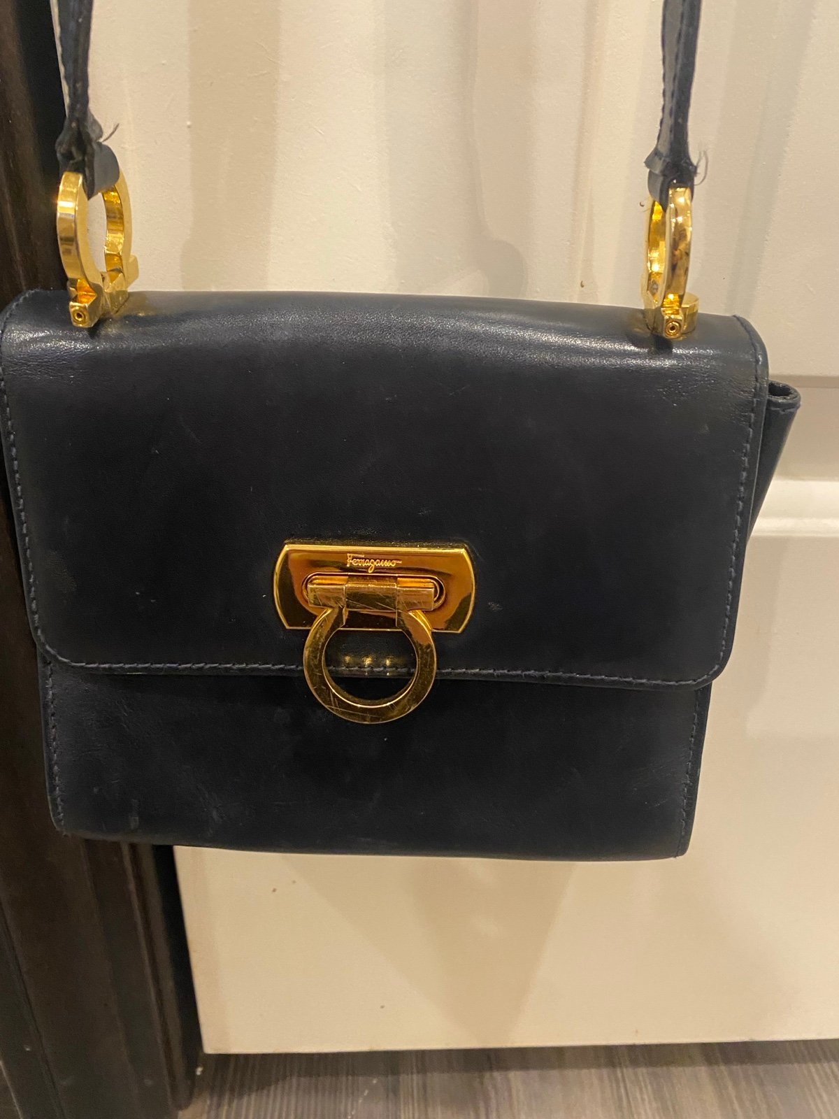 Salvatore Ferragamo navy Mini Shoulder Bag Gancini Leather