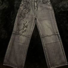 Vintage Print Jeans Y2K Washed Gray Straight Pants Street Gothic Loose Uni