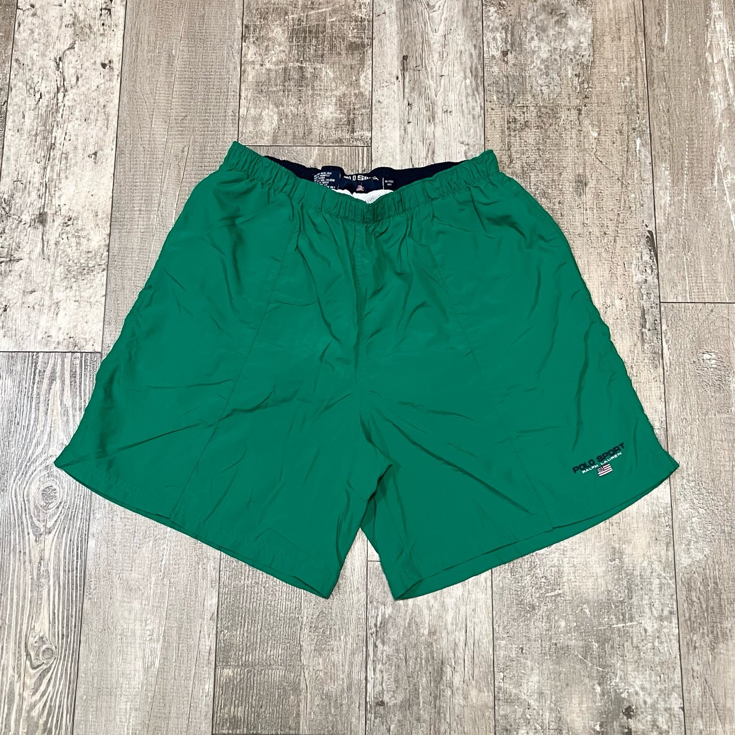 POLO SPORT By Ralph Lauren 90s Vintage 7” Swim Shorts Swim Trunks Green Men XL