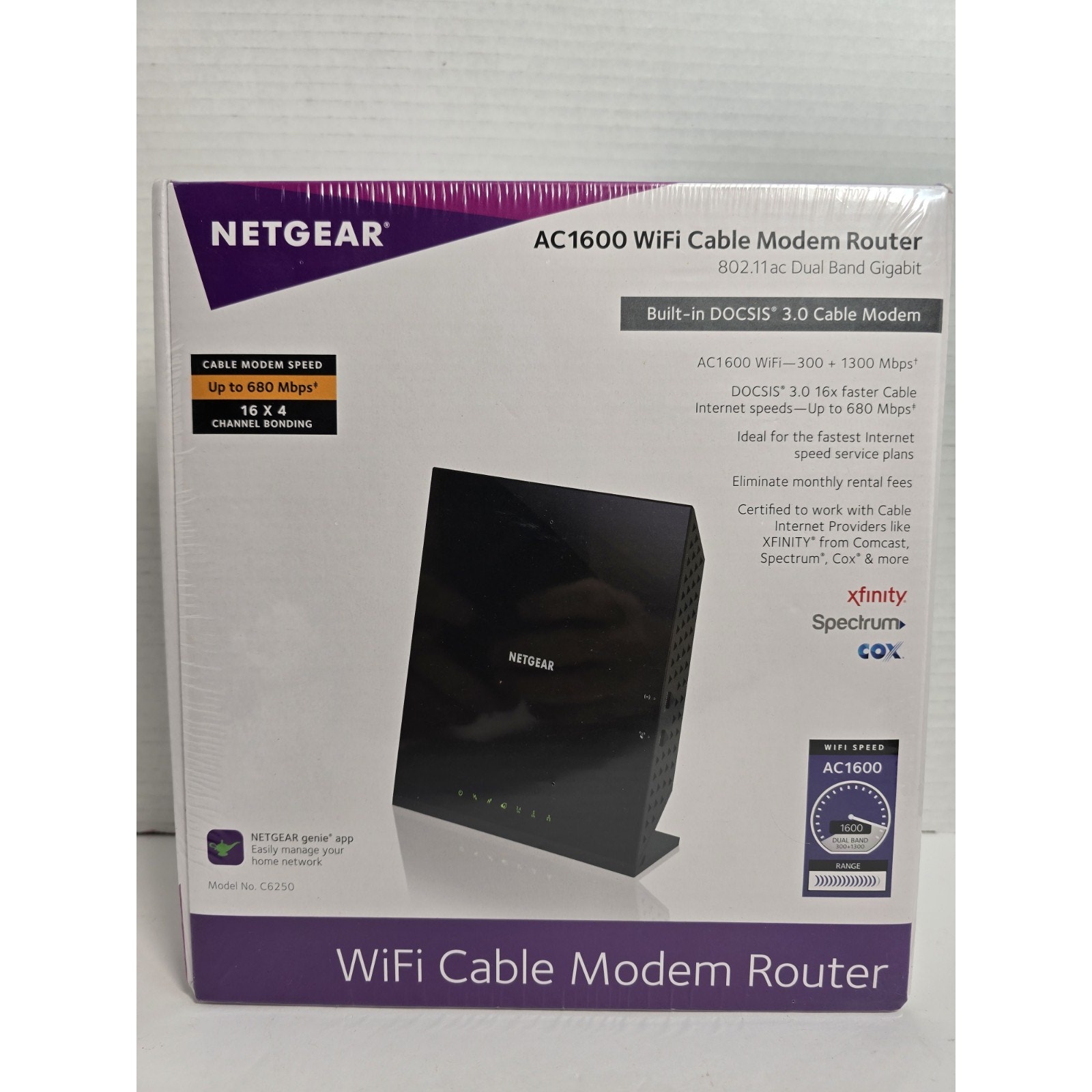 NETGEAR AC1600 Wifi Cable Modem Router Combo C6250-100NAS DOCSIS 3.0 Certified