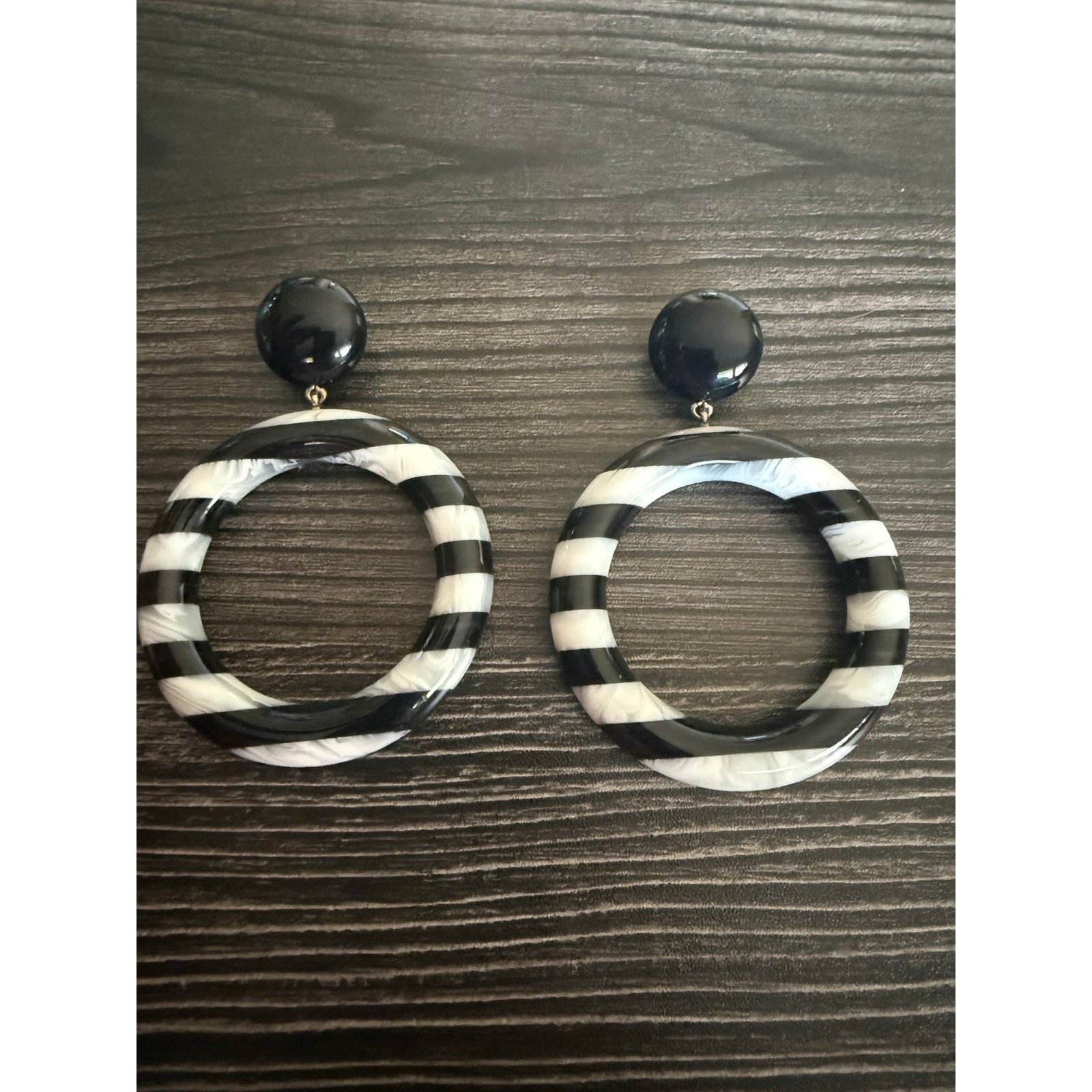Marc Jacobs Large Acrylic Black and White Dangle Hoop Earrings
