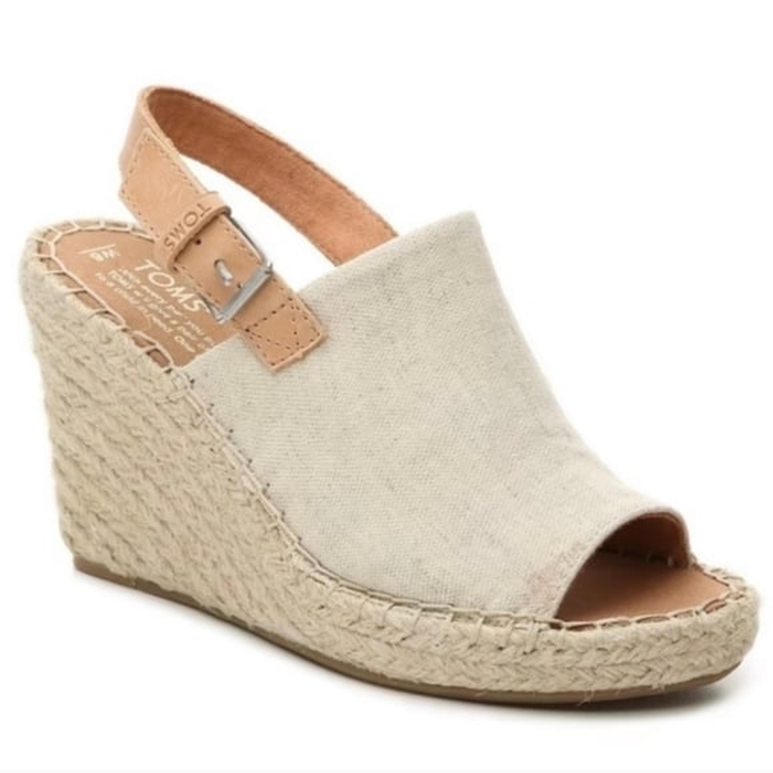 Toms Women's Monica Espadrille Wedge Slingback Peep Toe Sandals 9.5 Natural