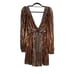 NWOT Sabina Musayev Wendy Metallic Pleated Long Sleeve Mini Dress XS in Bronze
