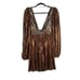 NWOT Sabina Musayev Wendy Metallic Pleated Long Sleeve Mini Dress XS in Bronze