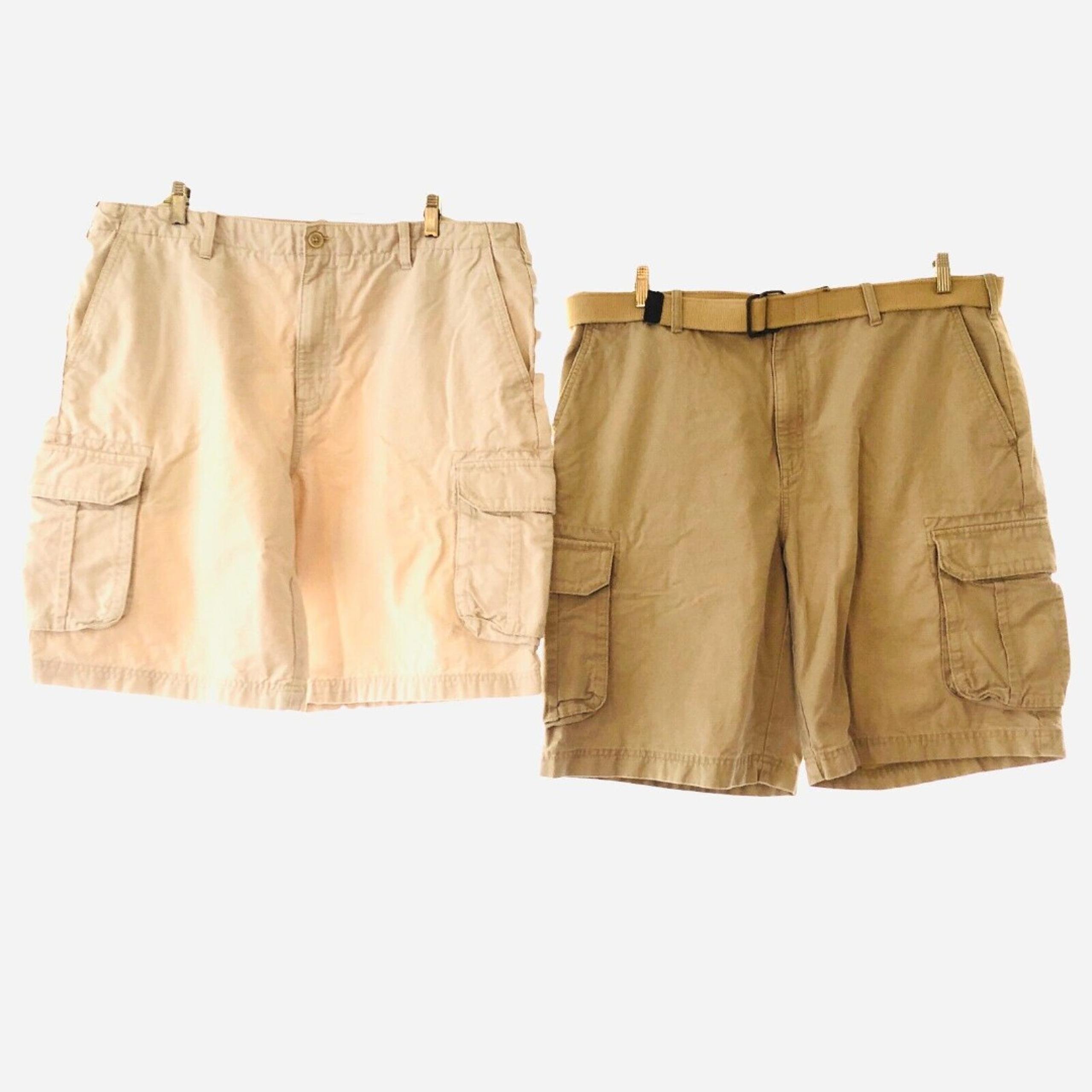 Perry Ellis America Men 40W 1-Beige And 1-Tan Cargo Classic Shorts Lot Of 2 Pair