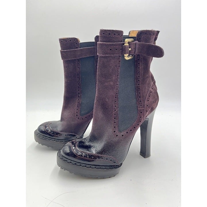 Alexander Mcqueen Suede Ankle Platform Booties Boots 35