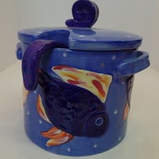 FORESIDE Fish Themed Canister Soup Tureen Lid & Ladle Matched Set 9 T X 8 W