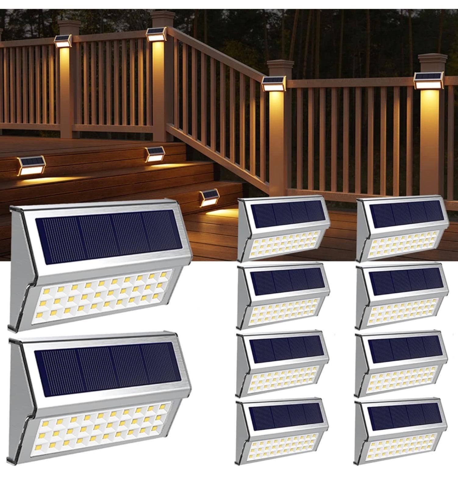 10 Pack Solar Deck Lights with 30LED Waterproof Fence Solar Lights Warm White
