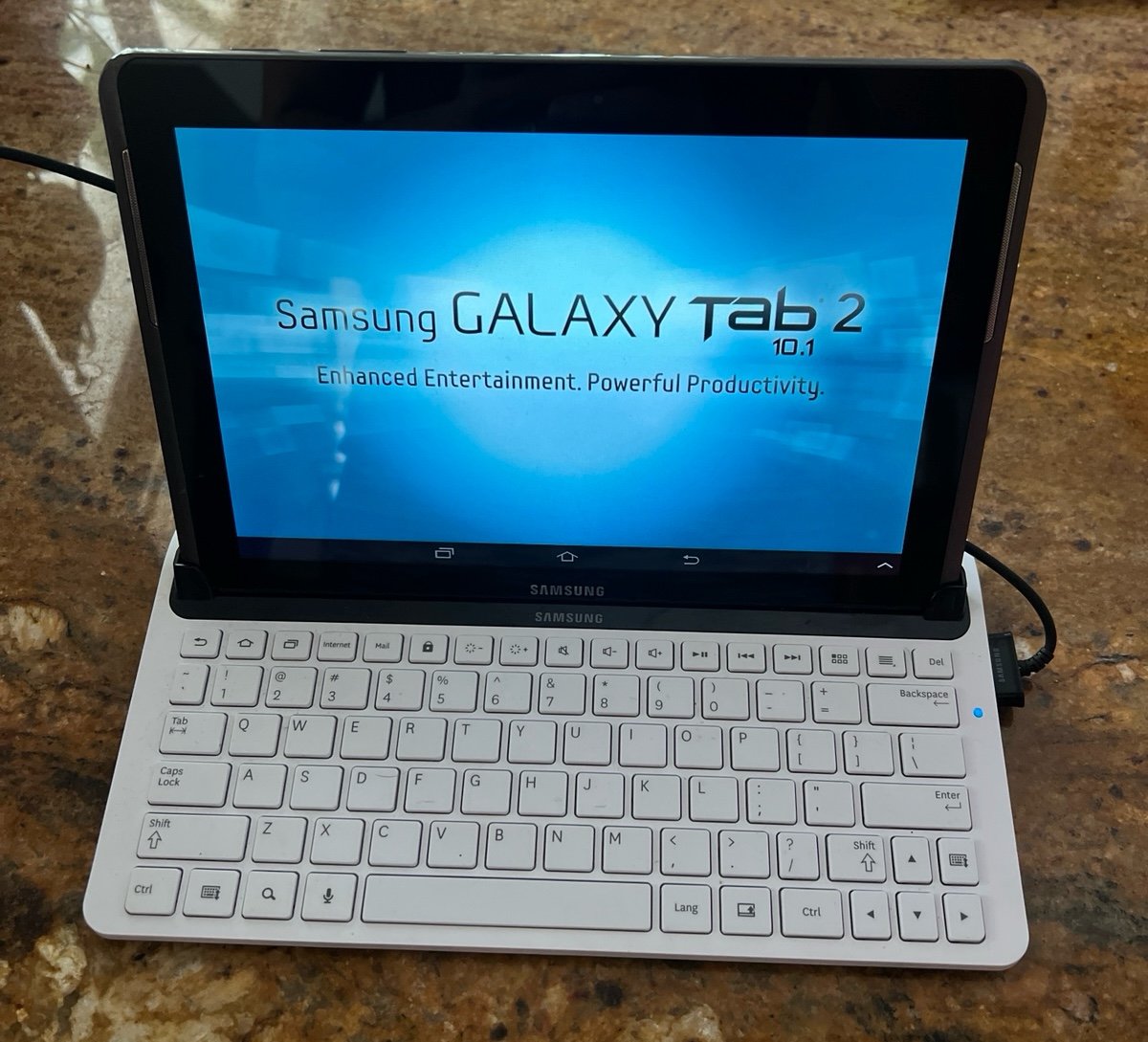 Samsung Galaxy Tab 2 10.1 with docking keyboard for easy typing and speaker outp