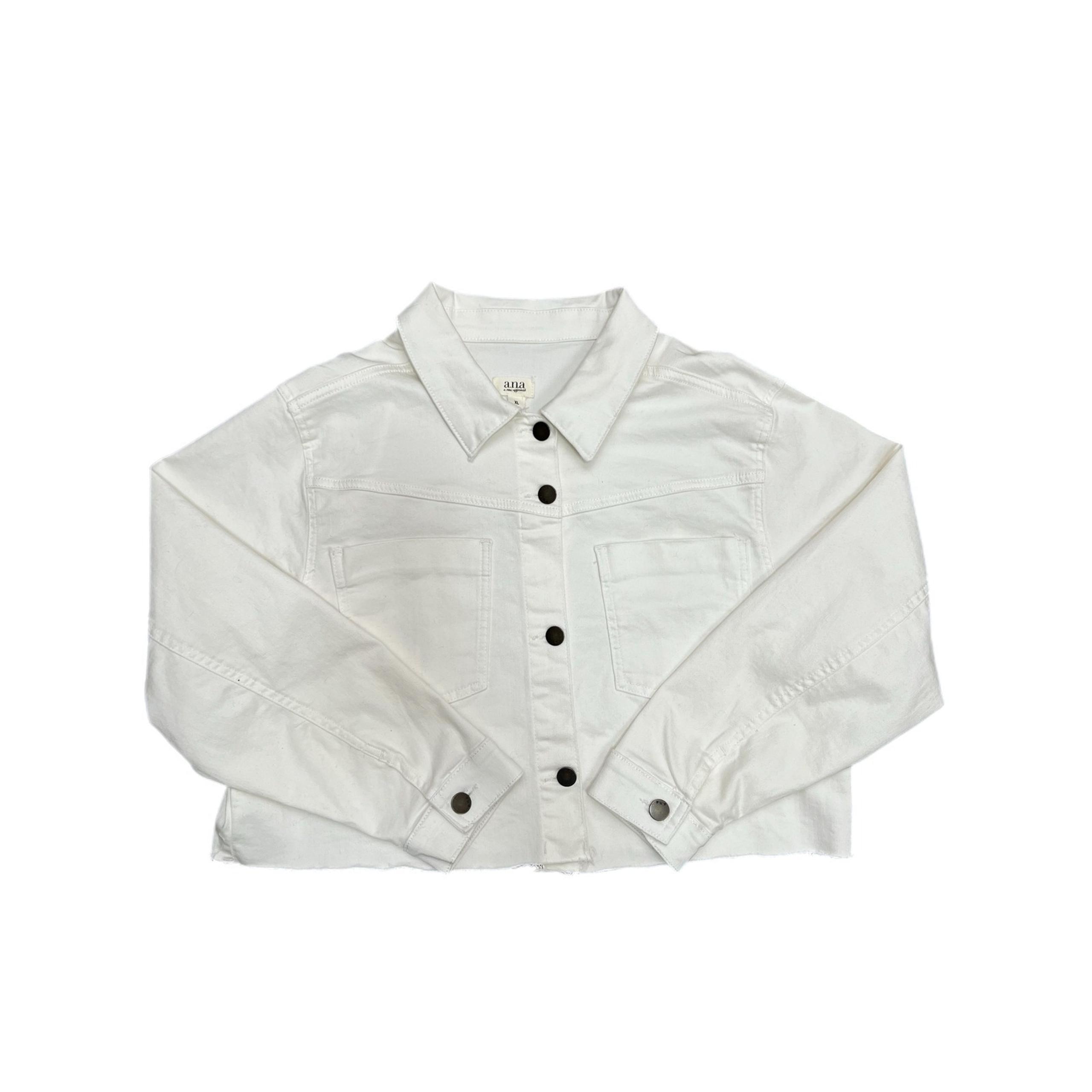 White Cropped Jacket XL – 64% Cotton Utility Button Front - a.n.a
