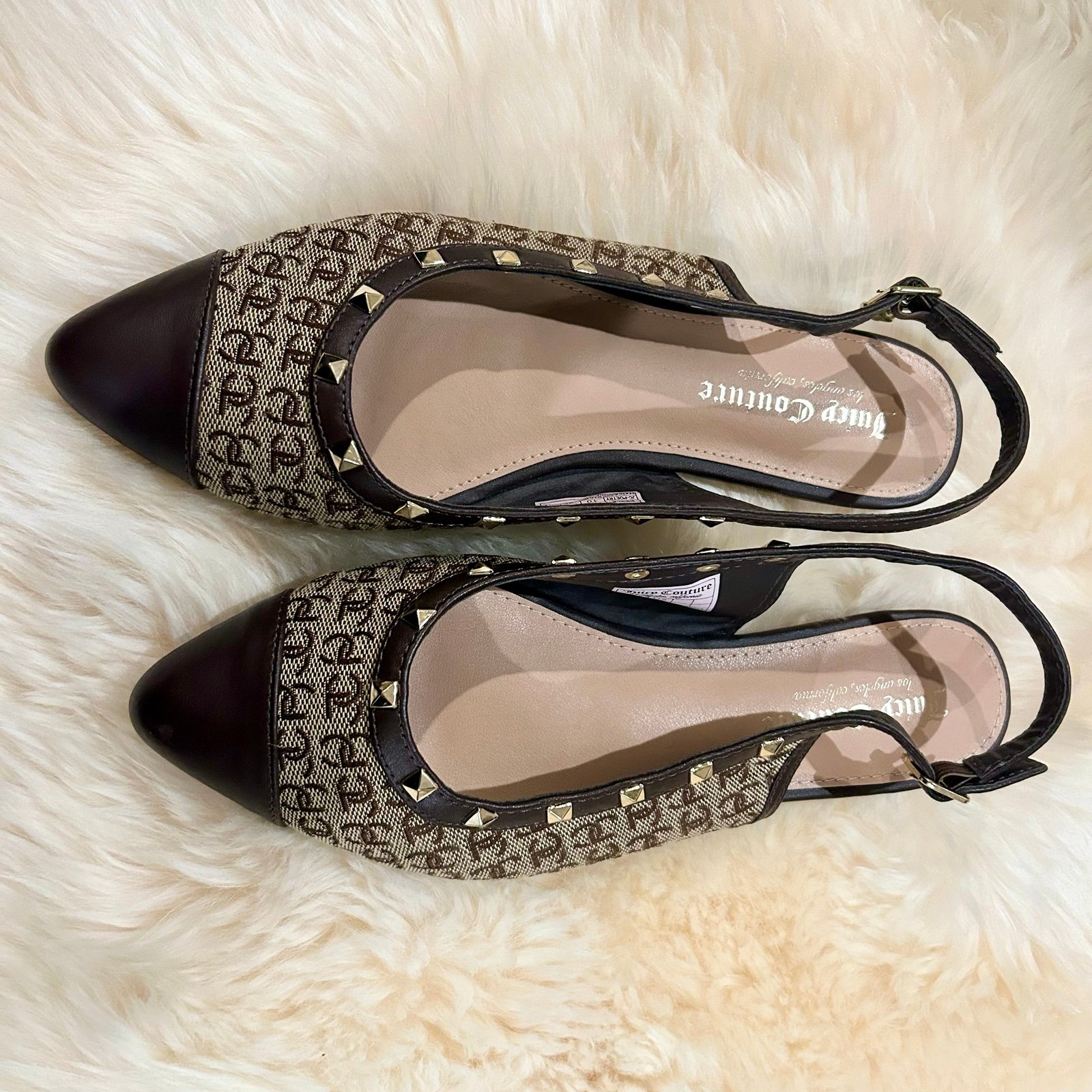 Brown Juicy Couture monogram logo “JC” fabric sling-back