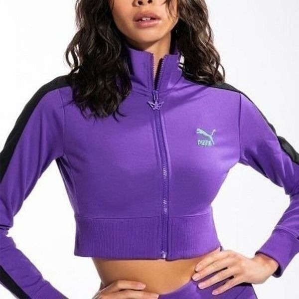 Puma X Dua Lipa T7 Cropped Jacket Purple Black Butterfly Logo XS Extra Small New