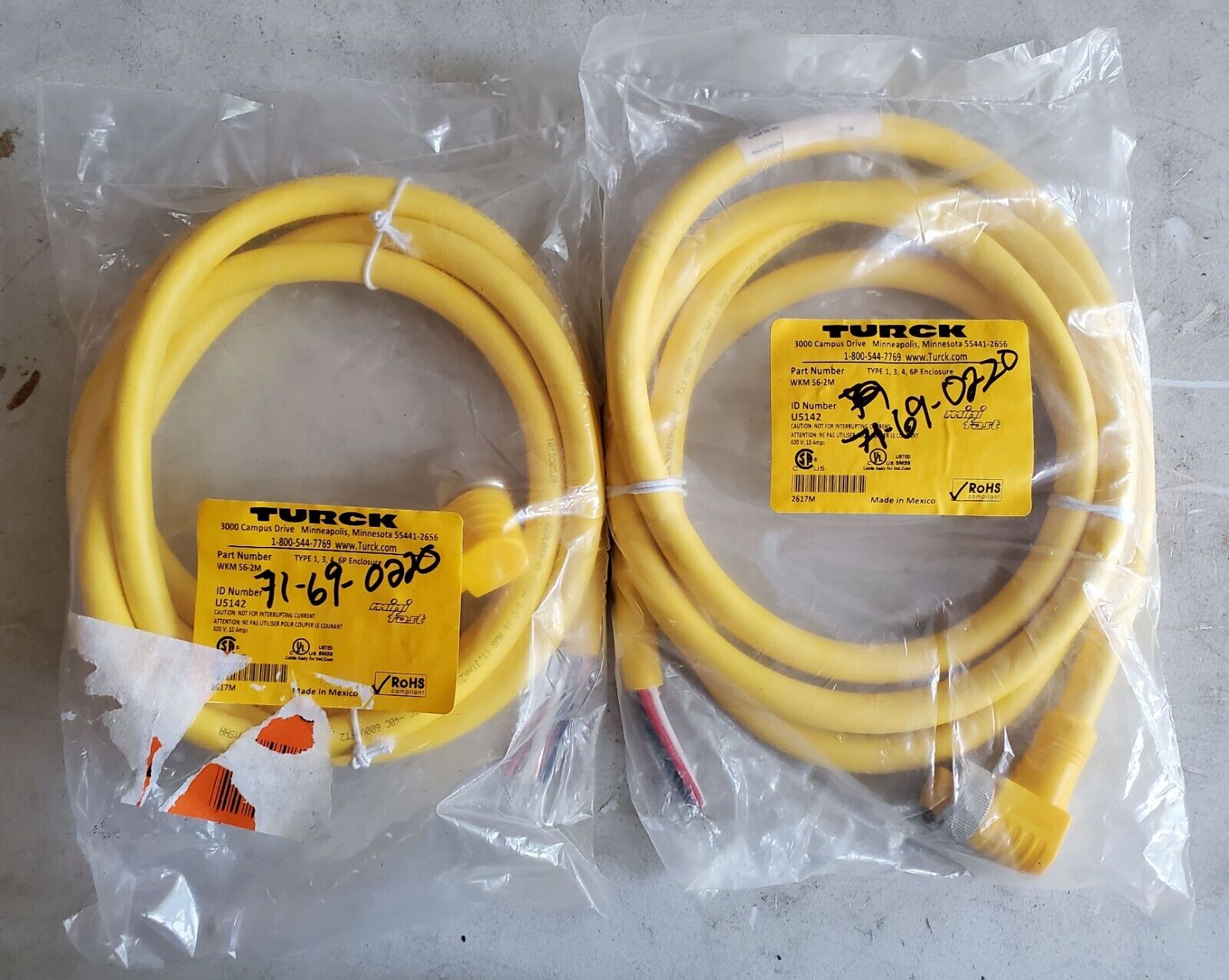 One(1) Turck WKM 56-2M Minifast Double-ended Cordset U5142 Type 1 3 4 6P