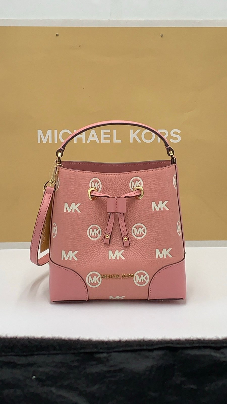 MICHAEL KORS Mercer Small Logo Embossed Leather Bucket Bag COLOR PRIMROSE NWT