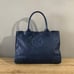 Tory Burch LARGE Ella Logo Navy Nylon Patent Leather Tote Bag MSRP 298