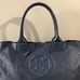 Tory Burch LARGE Ella Logo Navy Nylon Patent Leather Tote Bag MSRP 298