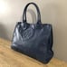Tory Burch LARGE Ella Logo Navy Nylon Patent Leather Tote Bag MSRP 298