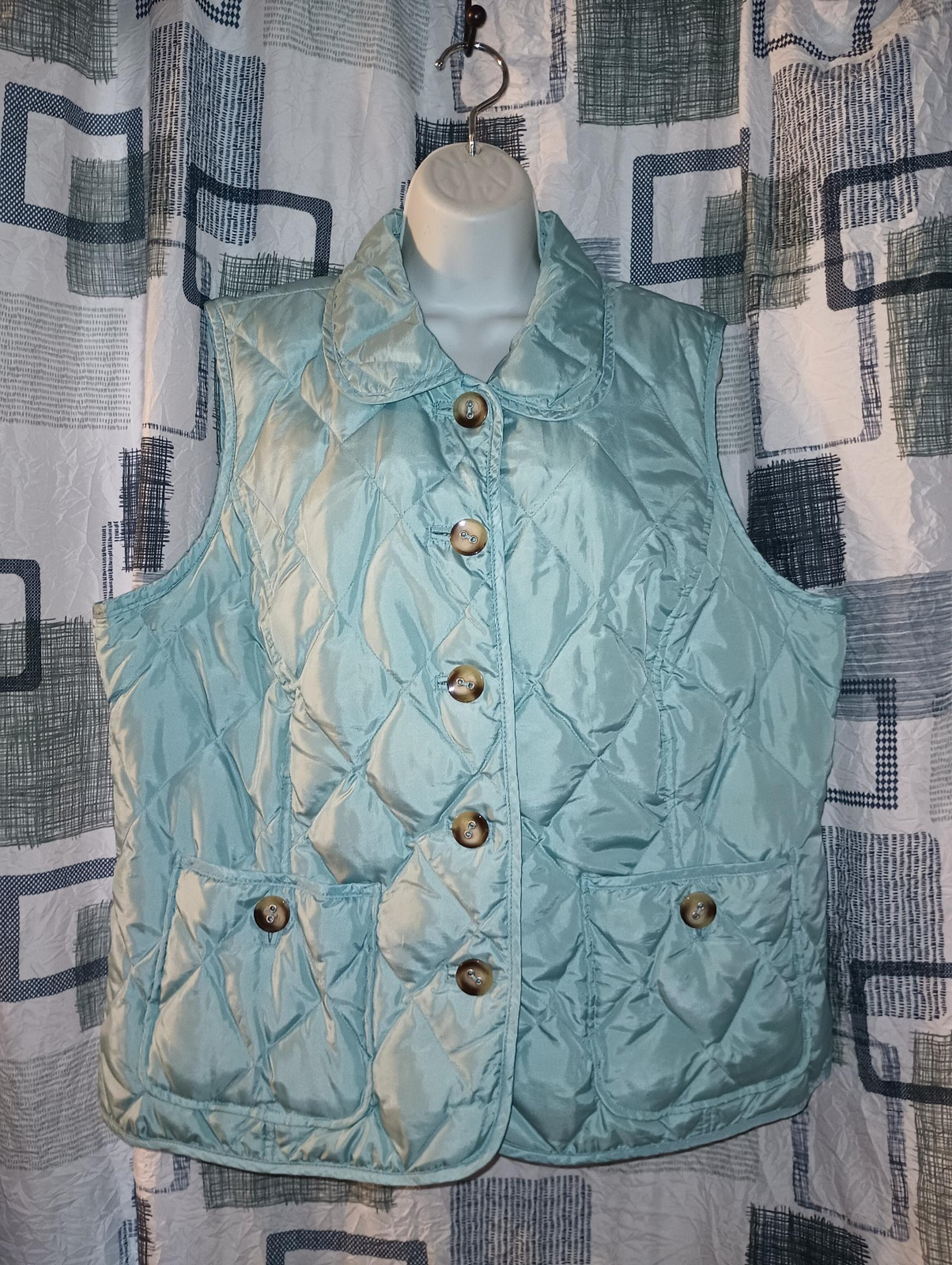 Talbots Womens Light Mint Color Quilted Vest Sleeveless w/ Buttons 1X Woman XL