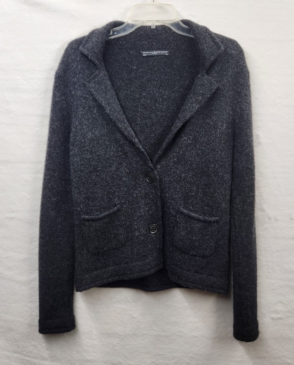 Peruvian Connection Women's (Size XS/Dark Gray with Blue) Knit Cardigan
