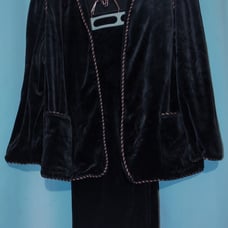 1980s Miss Accent Act III Forest Green Velour Velvety Pant Suit Strand Rope Trim