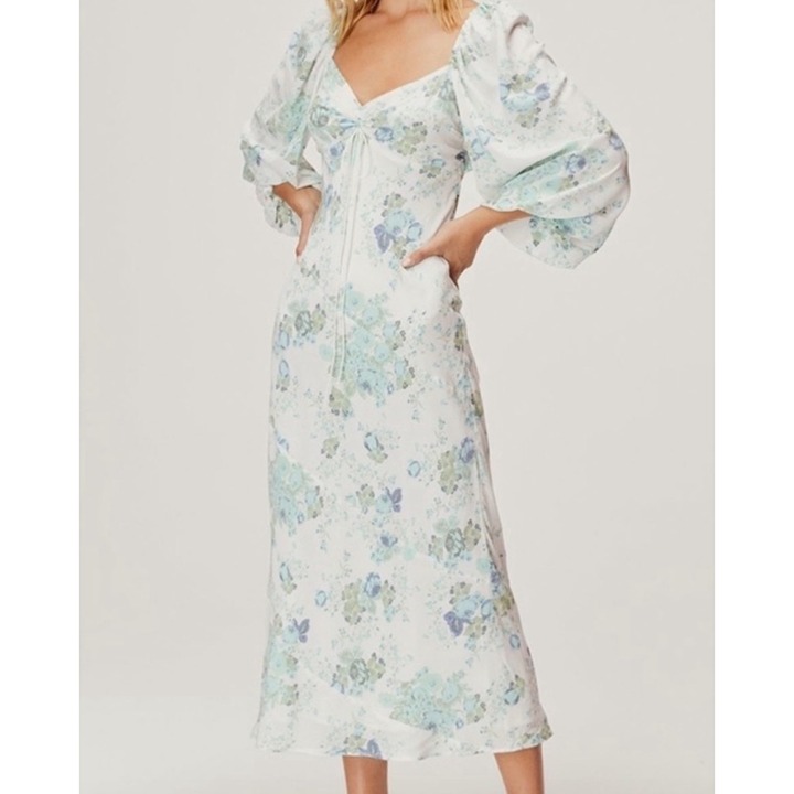 For Love and Lemons Goldie Floral Puff Sleeve Midi Dress