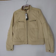 NWT Womens Lauren Ralph Lauren Desert Tan Denim Jacket Leather Trim Sz PXL