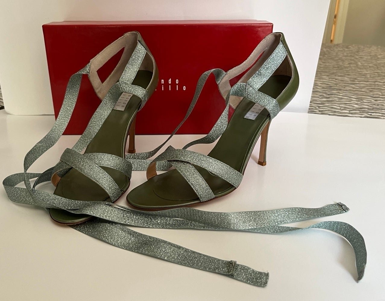 New with tags. Edmundo Castillo silver green sandals 9 1/2