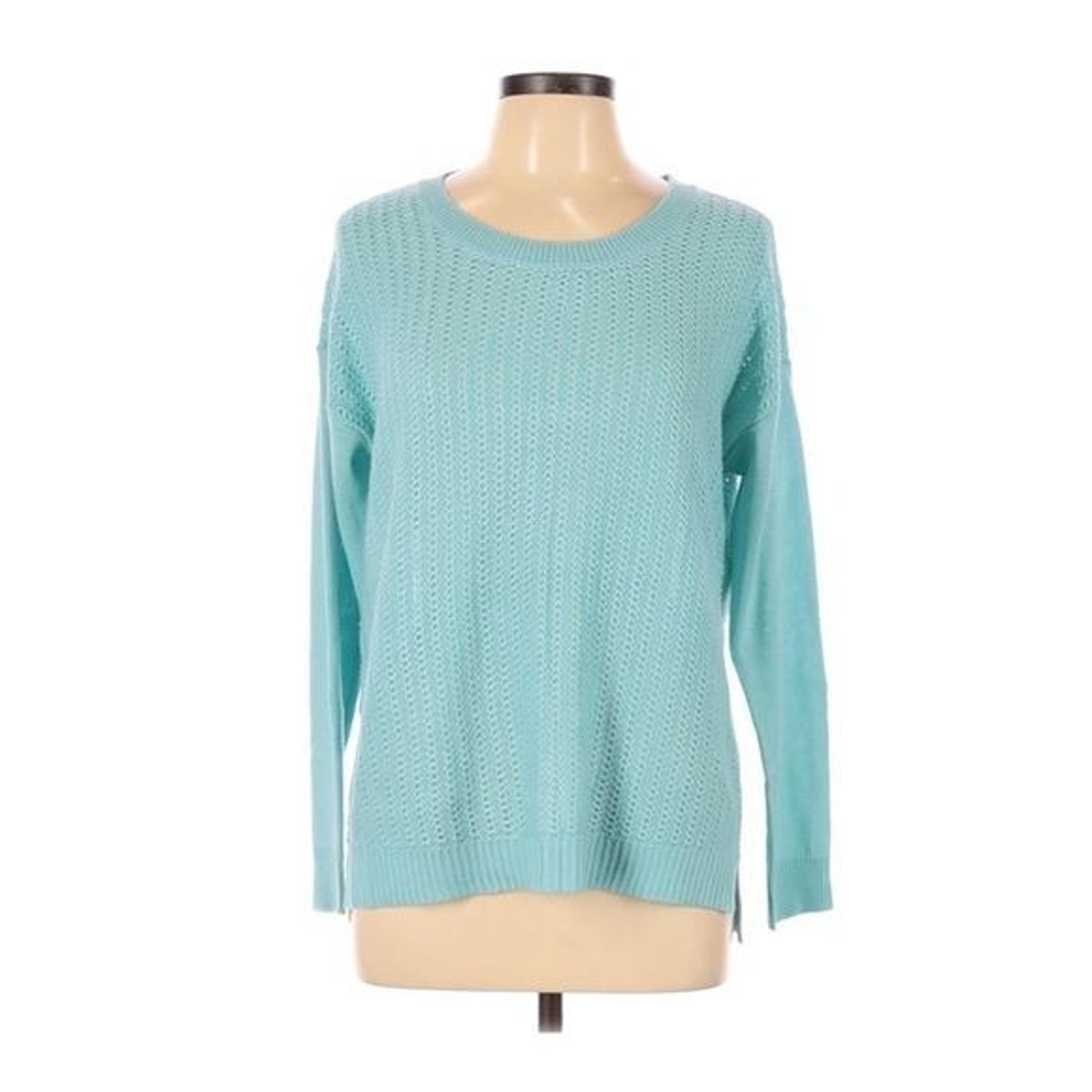 Van Heusen Knit Sweater Knit Textured Blue Long Sleeve Crew Neck Size Medium